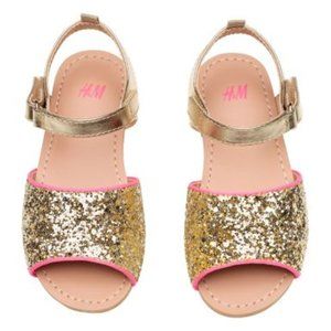 H&M Girls Glittery Gold Sandals - Size 11.5